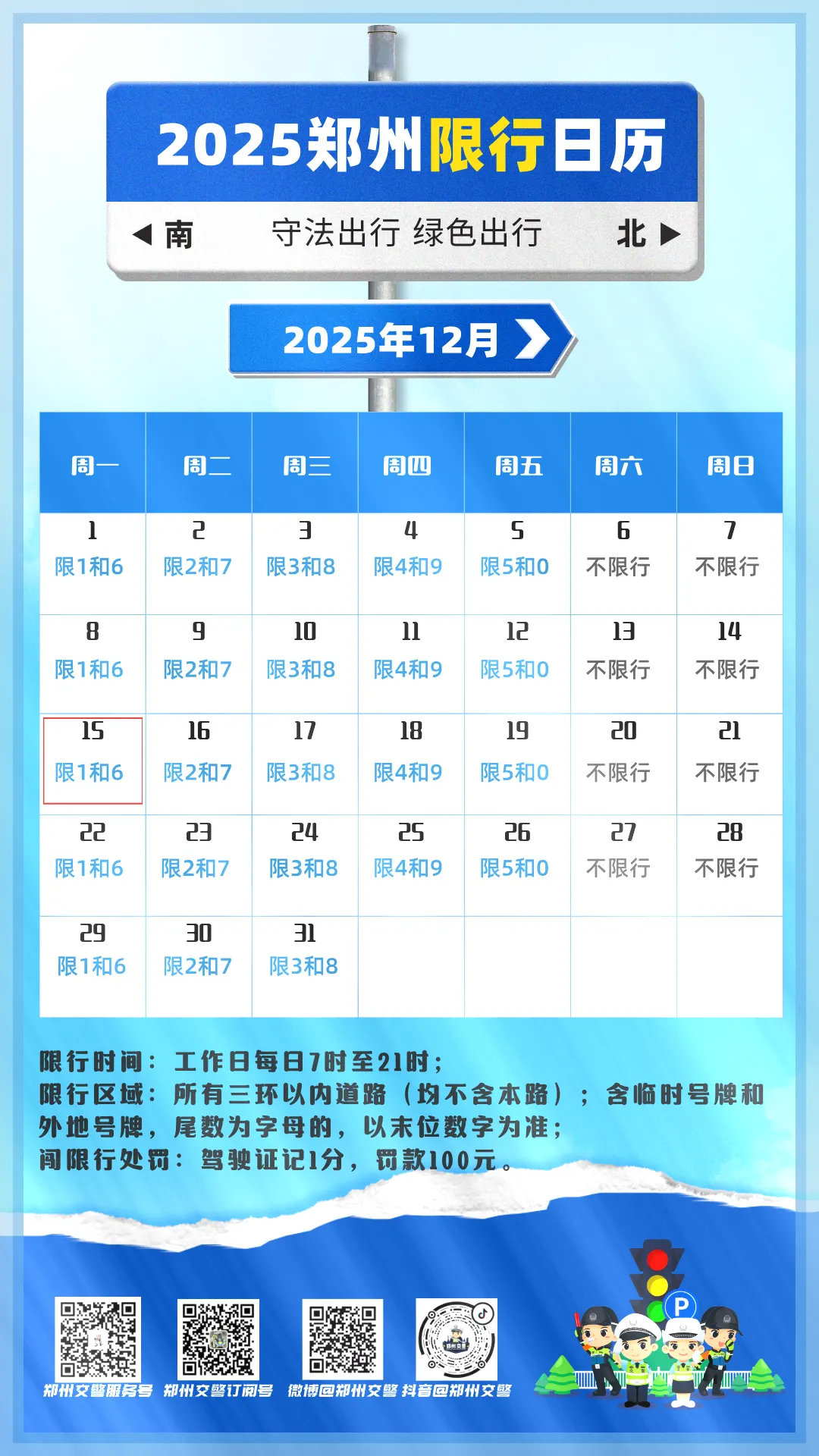 鄭州三環(huán)內(nèi)限行區(qū)域_限行_鄭州機動車限行尾號1和6